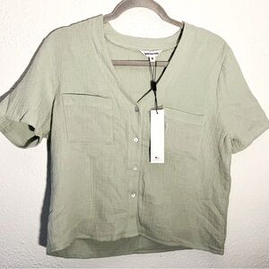 Vigoss Knit Boho Gauzy Sage Green Cotton Top Size S NWT